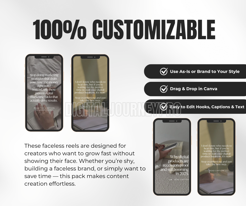 100 Faceless Instagram Reels w/ Done For You Hooks & Captions