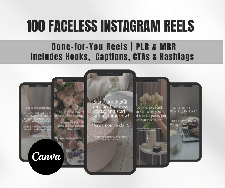 100 Faceless Instagram Reels w/ Done For You Hooks & Captions